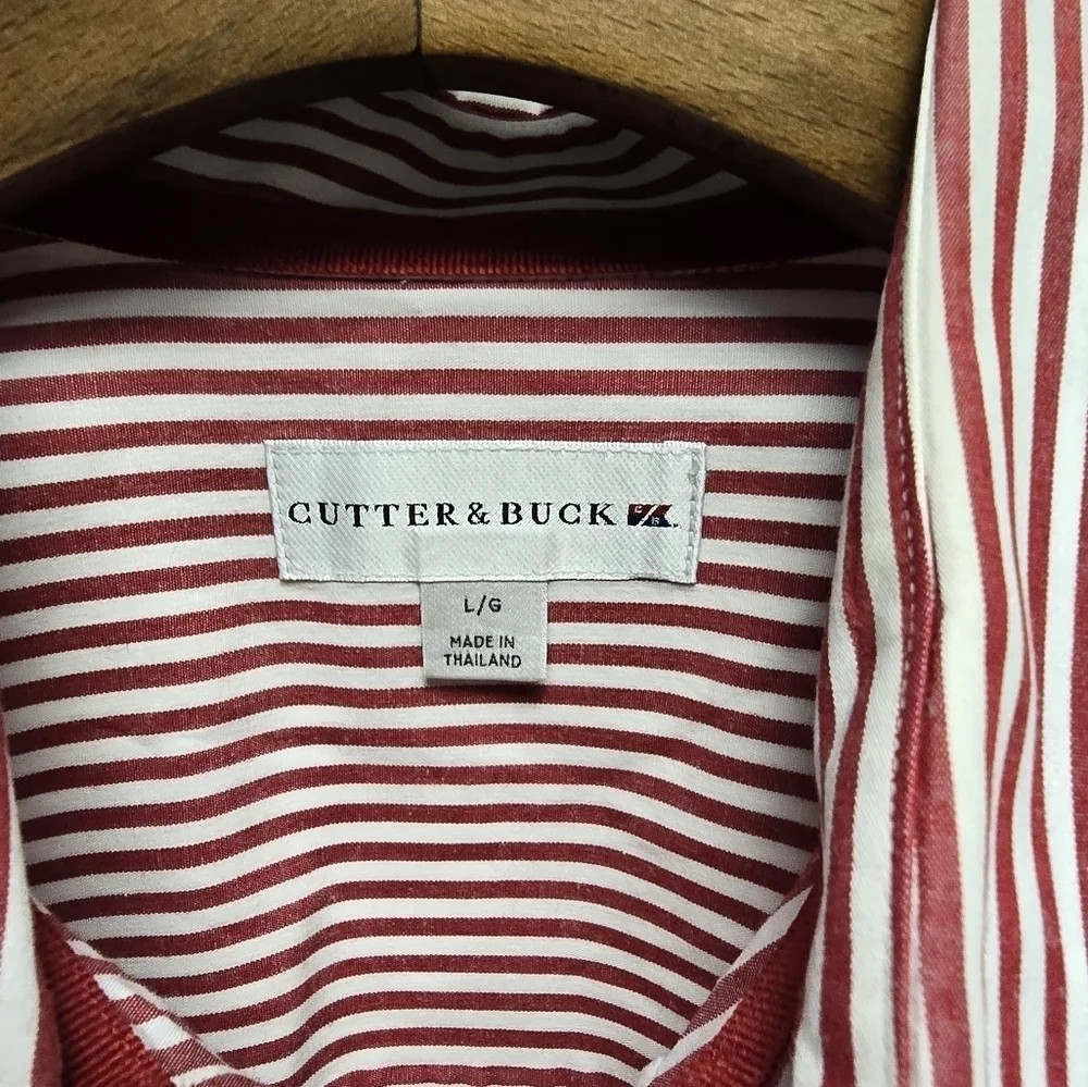 Cutter & Buck Crimson/White Striped Alabama Button Up Sz. L